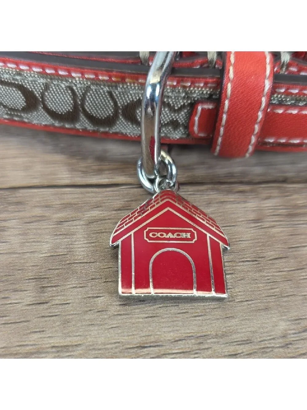 Coach Size M 60339 Red and Brown Signature Dog Collar Charm‎